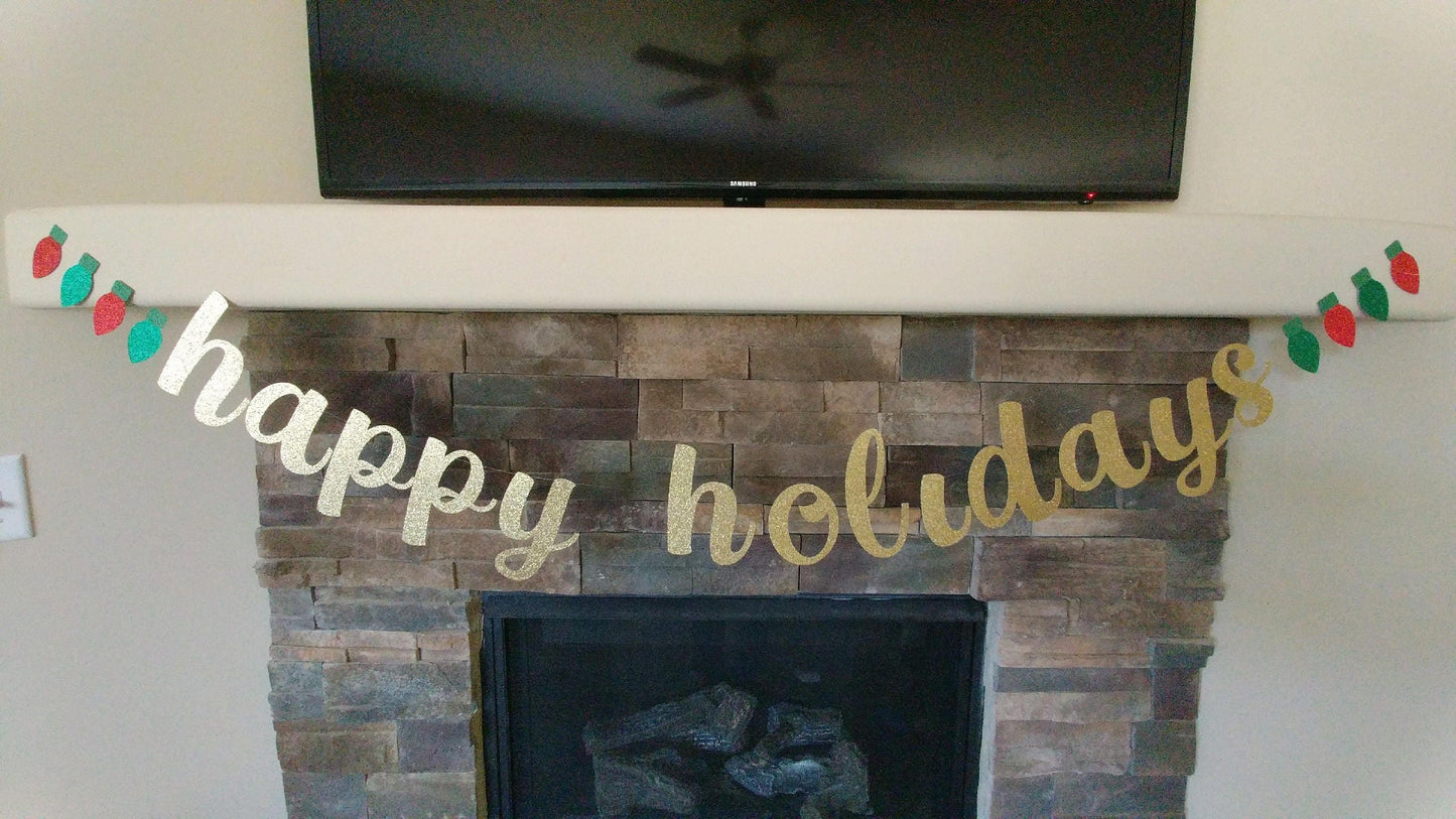 Happy Holidays Banner, Christmas Lights Banner, Glitter Banner, Merry Christmas Banner, Mantel Banner, Happy Holidays, Holiday Party Banner