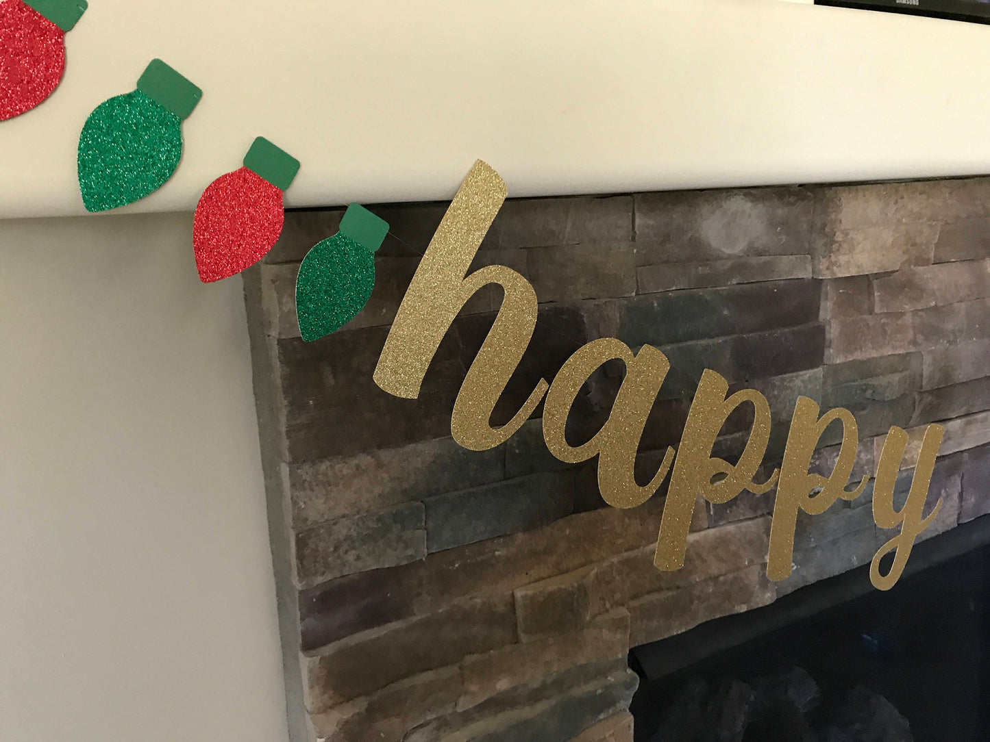 Happy Holidays Banner, Christmas Lights Banner, Glitter Banner, Merry Christmas Banner, Mantel Banner, Happy Holidays, Holiday Party Banner