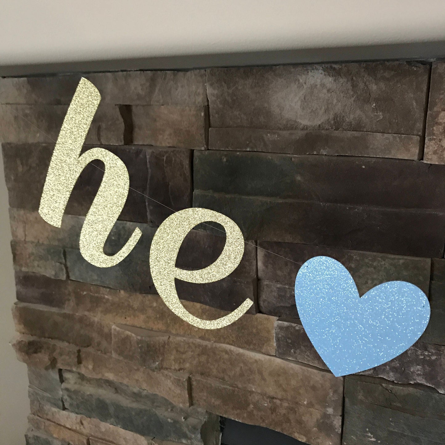 He or she glitter banner, baby shower banner gold, gender reveal party, baby shower decor, baby announcement, boy or girl banner, he or she