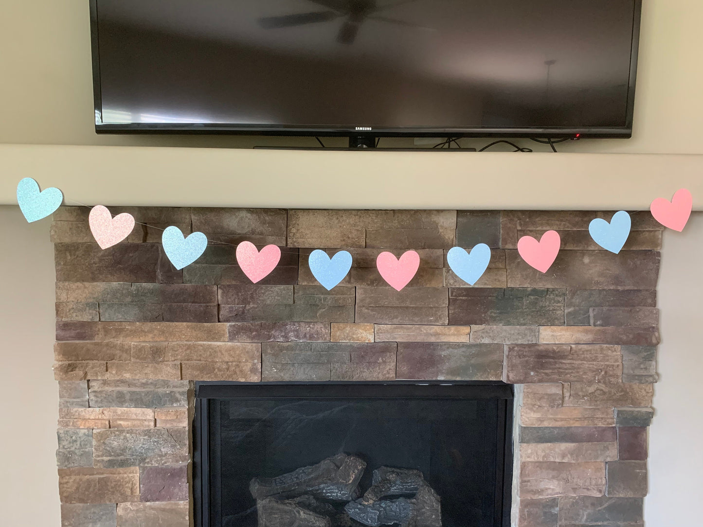 Heart banner, heart bunting, gender reveal heart banner, gender reveal banner, baby heart bunting, baby bunting, boy or girl banner