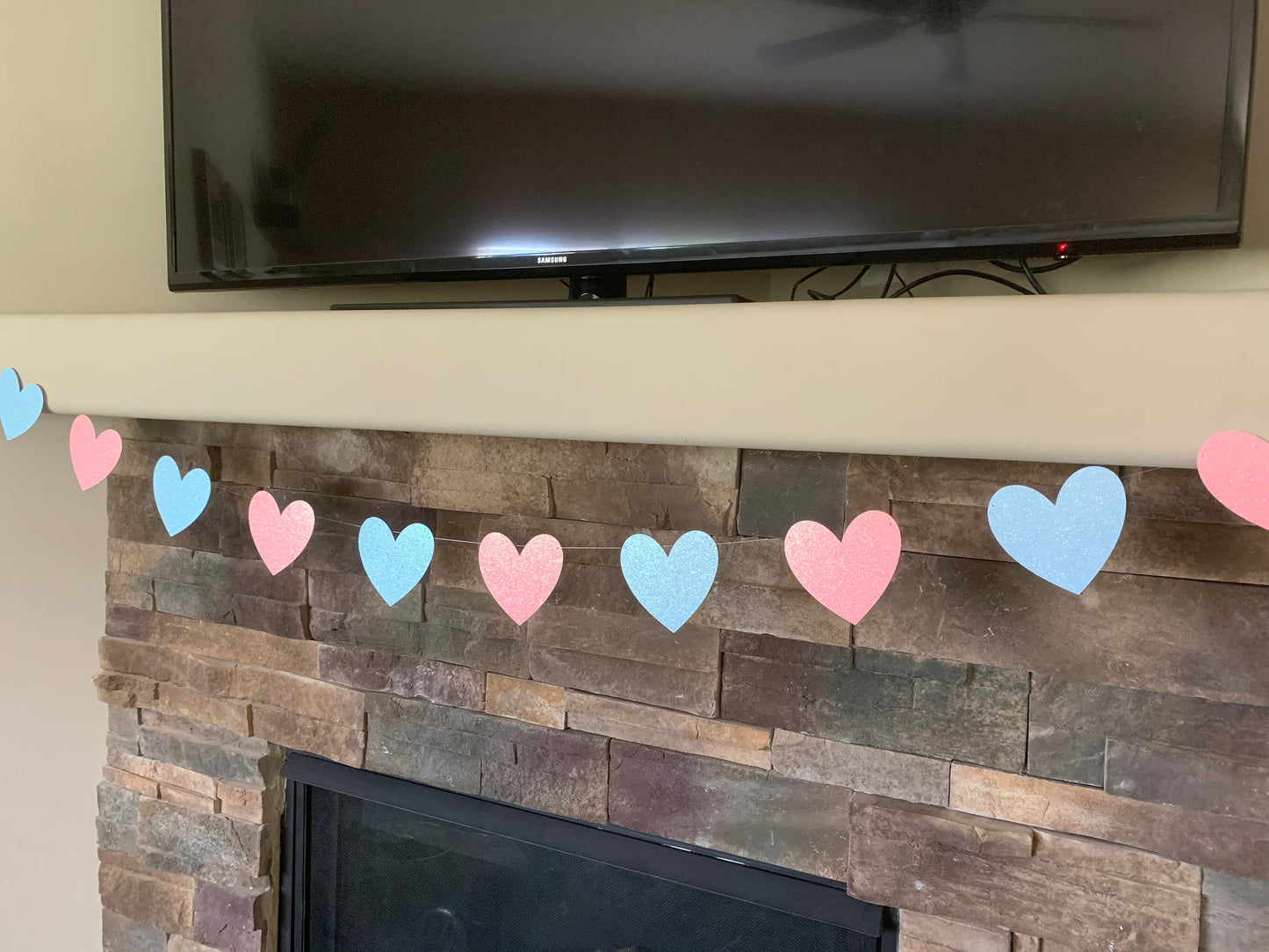 Heart banner, heart bunting, gender reveal heart banner, gender reveal banner, baby heart bunting, baby bunting, boy or girl banner