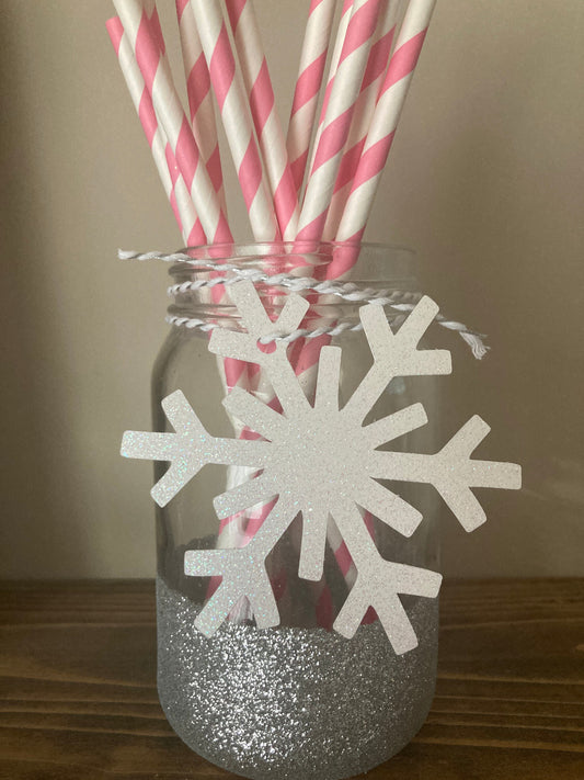 Snowflake Jar Tags, snowflake tags, snowflake centerpiece, snowflake mason jar tags, snowflake gift tag, glitter snowflake ornament