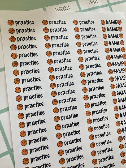 Basketball stickers, Basketball planner stickers, Basketball calendar stickers, 80 basketball stickers, Basketball practice stickers