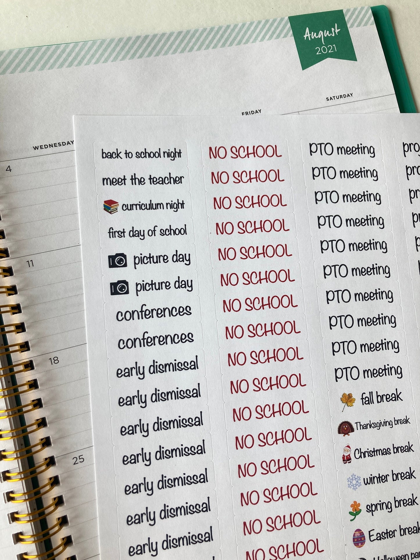 School calendar stickers, School year planner stickers, School events calendar stickers, School year planner stickers, Back to school