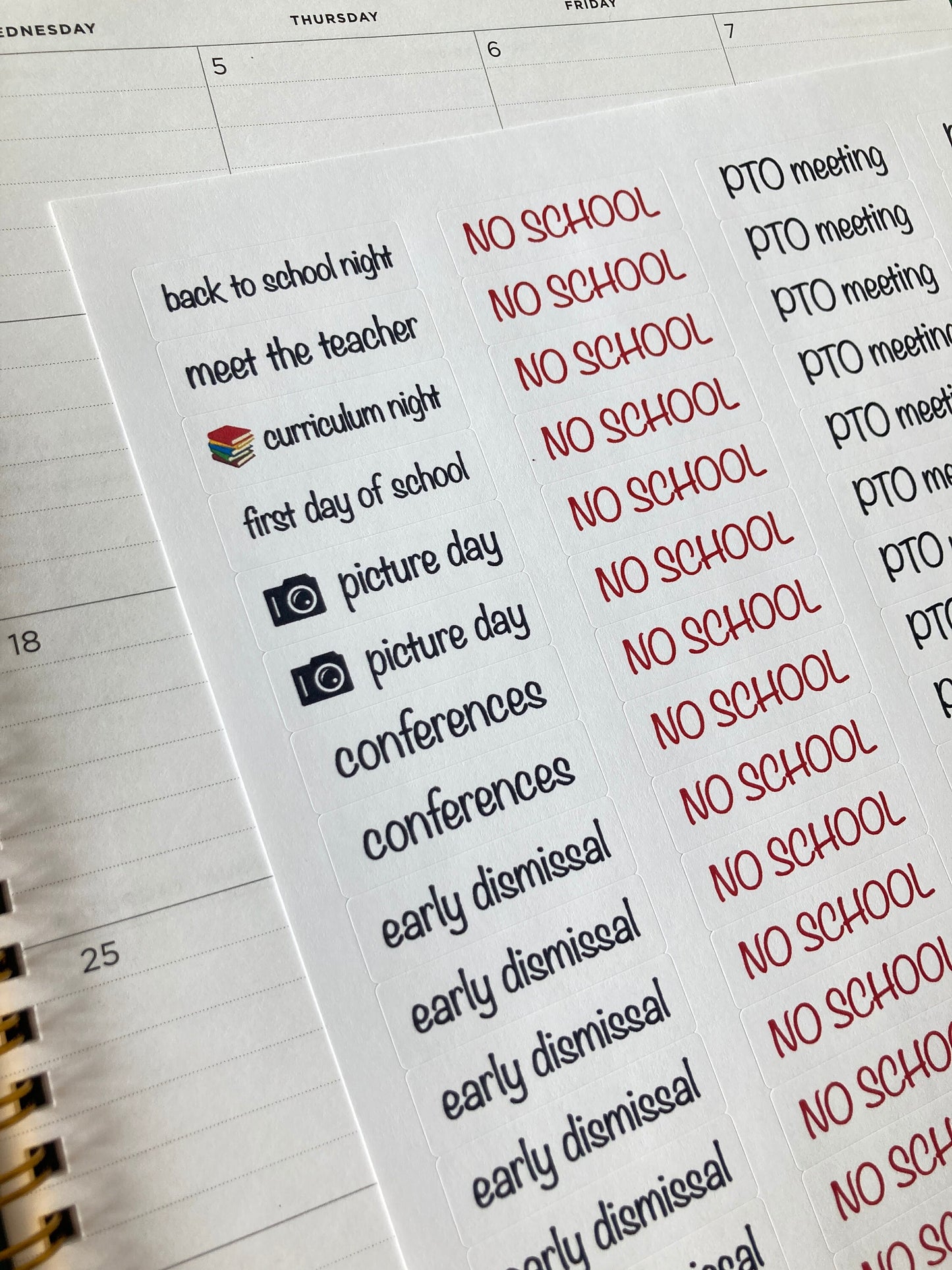 School calendar stickers, School year planner stickers, School events calendar stickers, School year planner stickers, Back to school