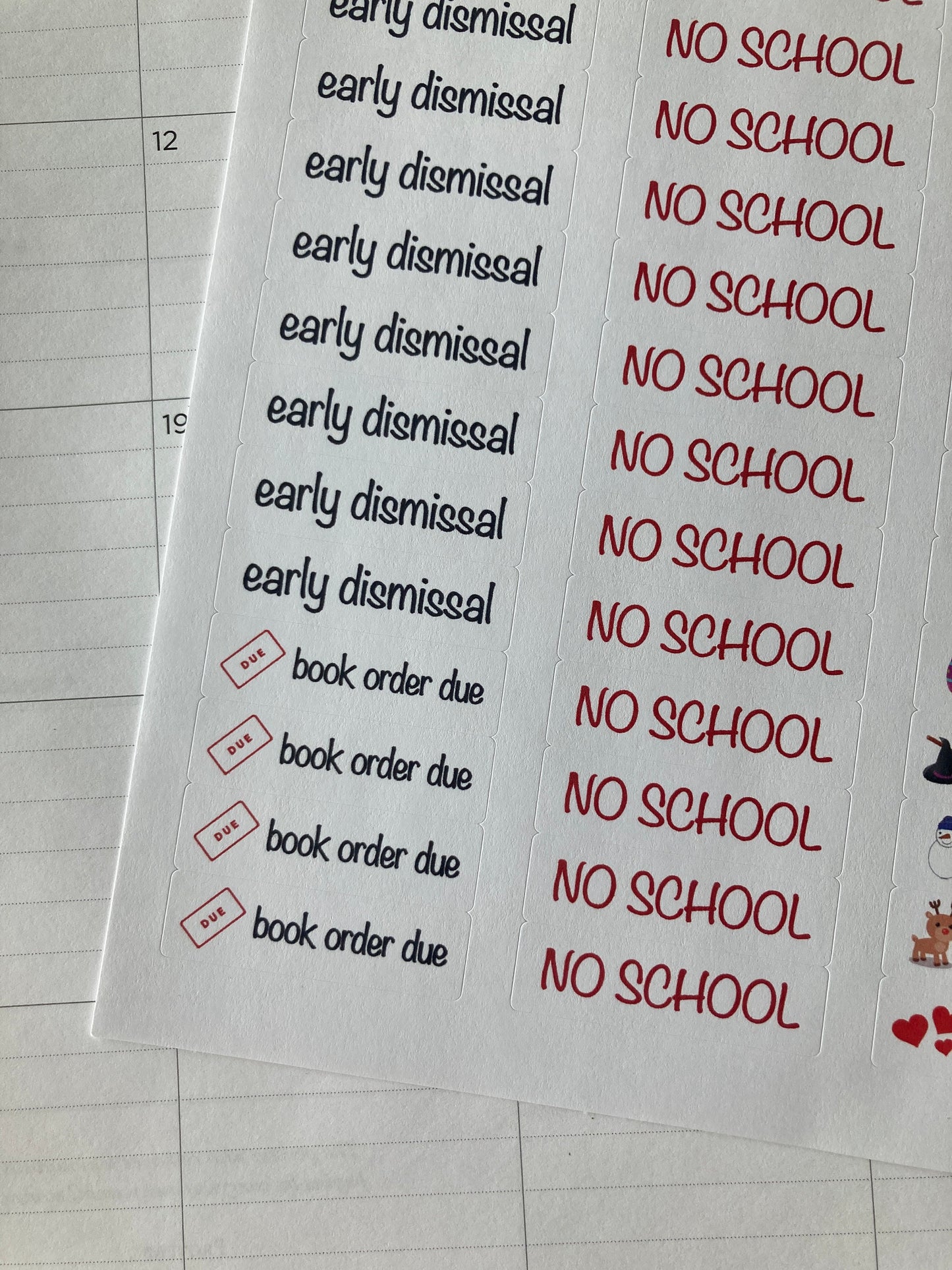 School calendar stickers, School year planner stickers, School events calendar stickers, School year planner stickers, Back to school