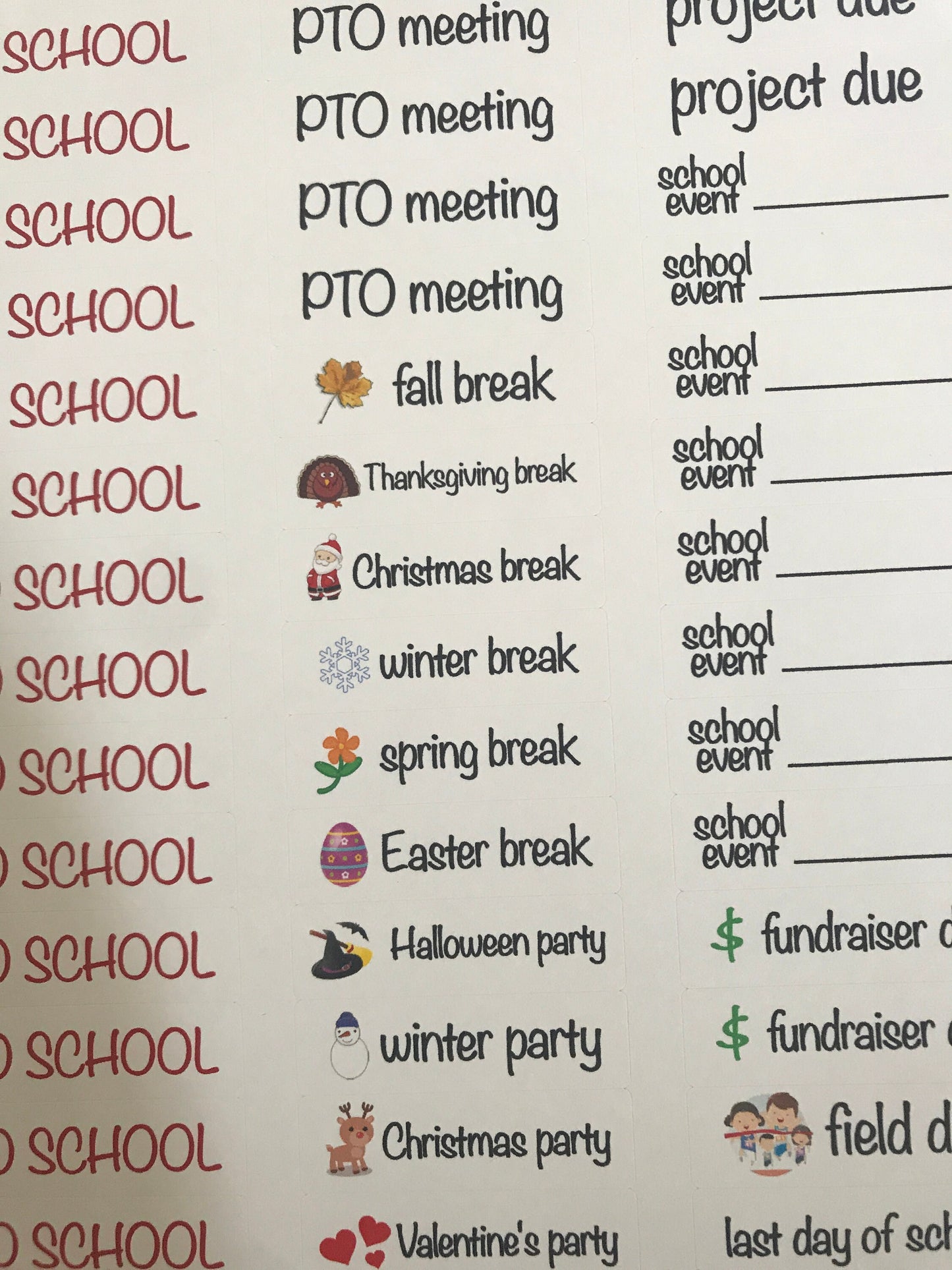 School calendar stickers, School year planner stickers, School events calendar stickers, School year planner stickers, Back to school