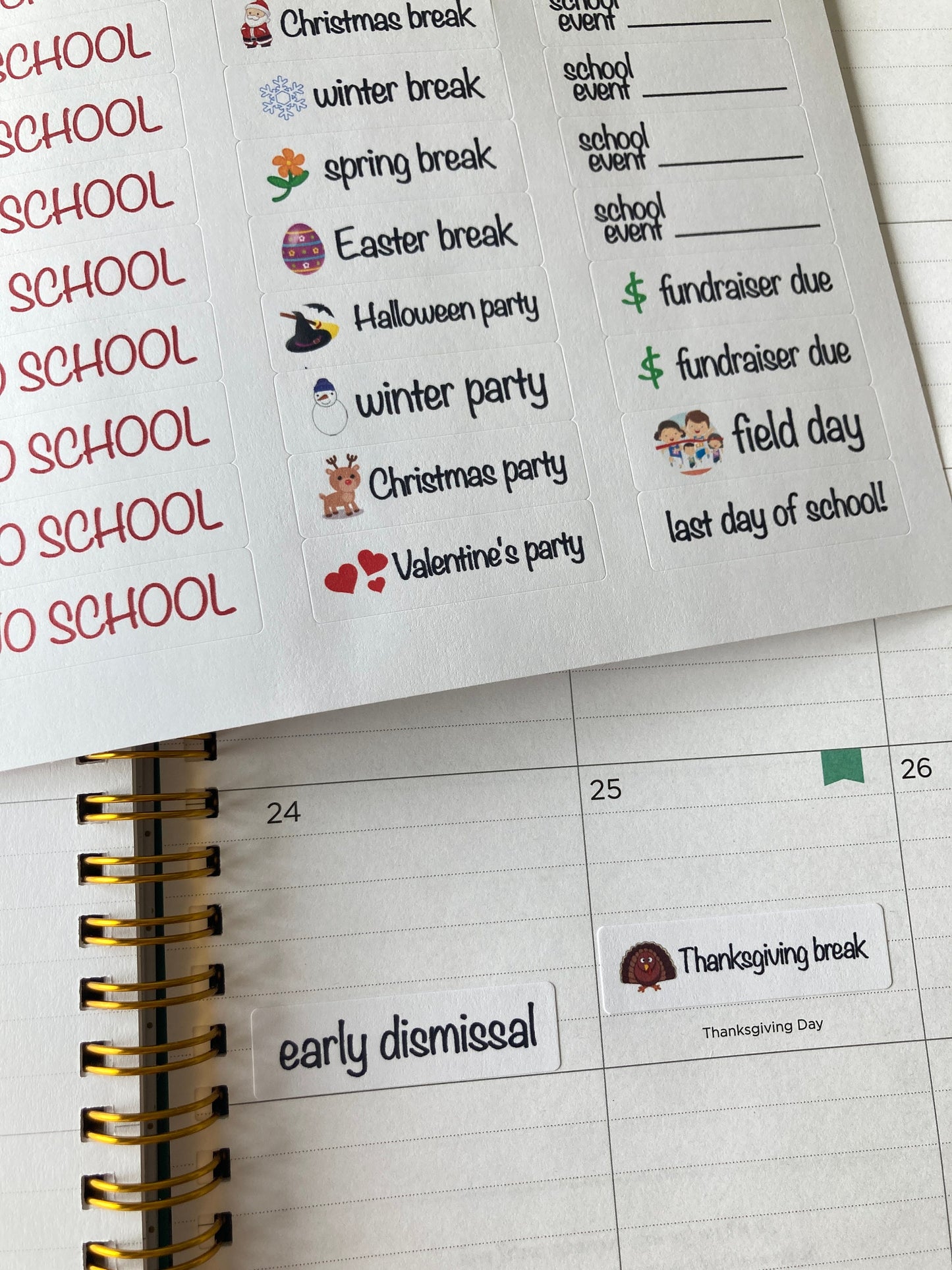 School calendar stickers, School year planner stickers, School events calendar stickers, School year planner stickers, Back to school