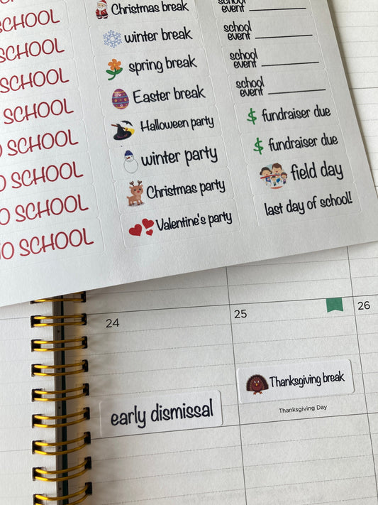 School calendar stickers, School year planner stickers, School events calendar stickers, School year planner stickers, Back to school