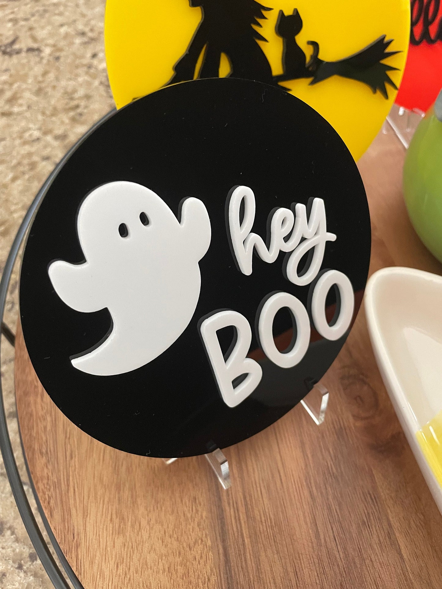 Hey boo sign, tiered tray Halloween sign, mini sign, Halloween sign, acrylic sign, ghost sign, Halloween decor, tiered tray ideas