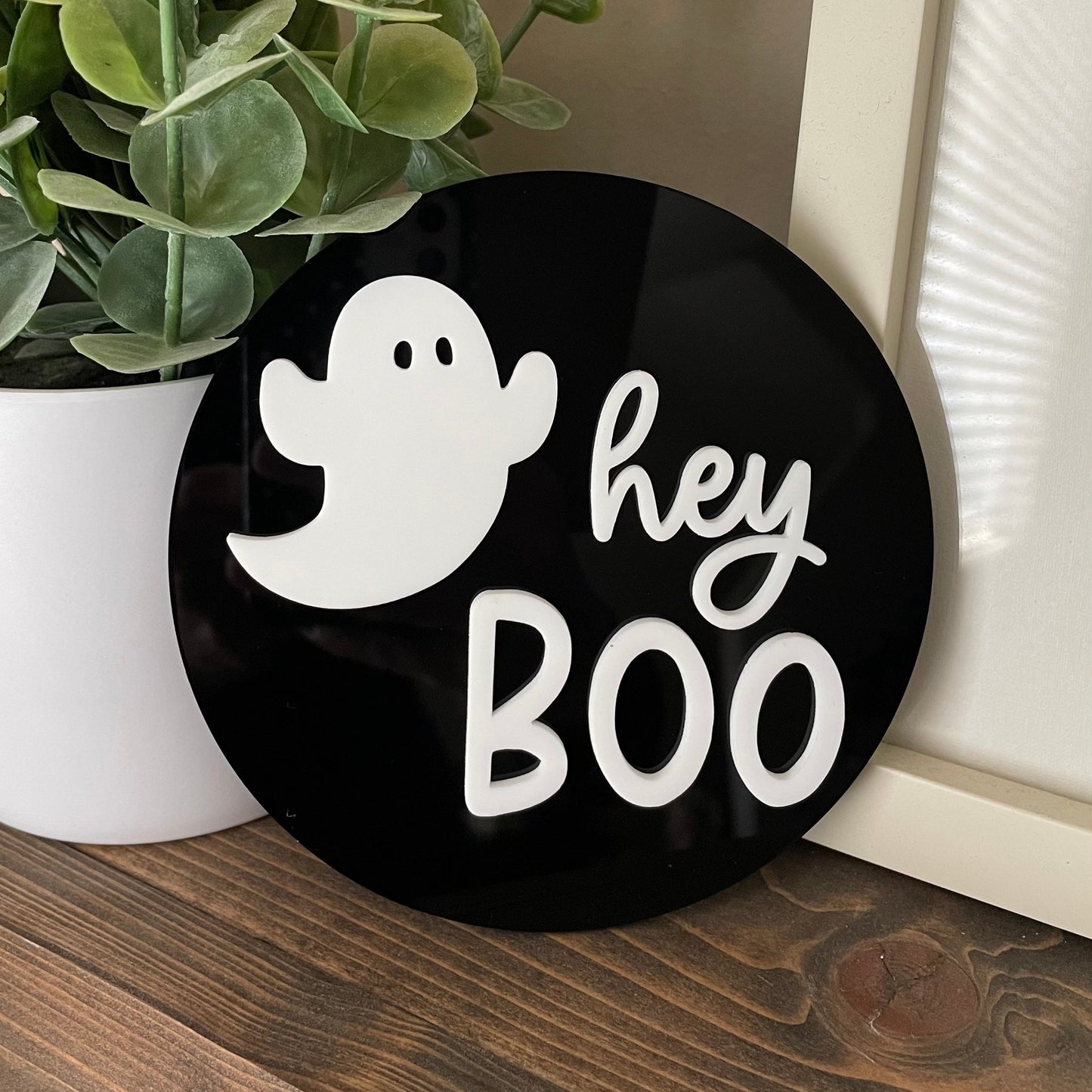 Hey boo sign, tiered tray Halloween sign, mini sign, Halloween sign, acrylic sign, ghost sign, Halloween decor, tiered tray ideas