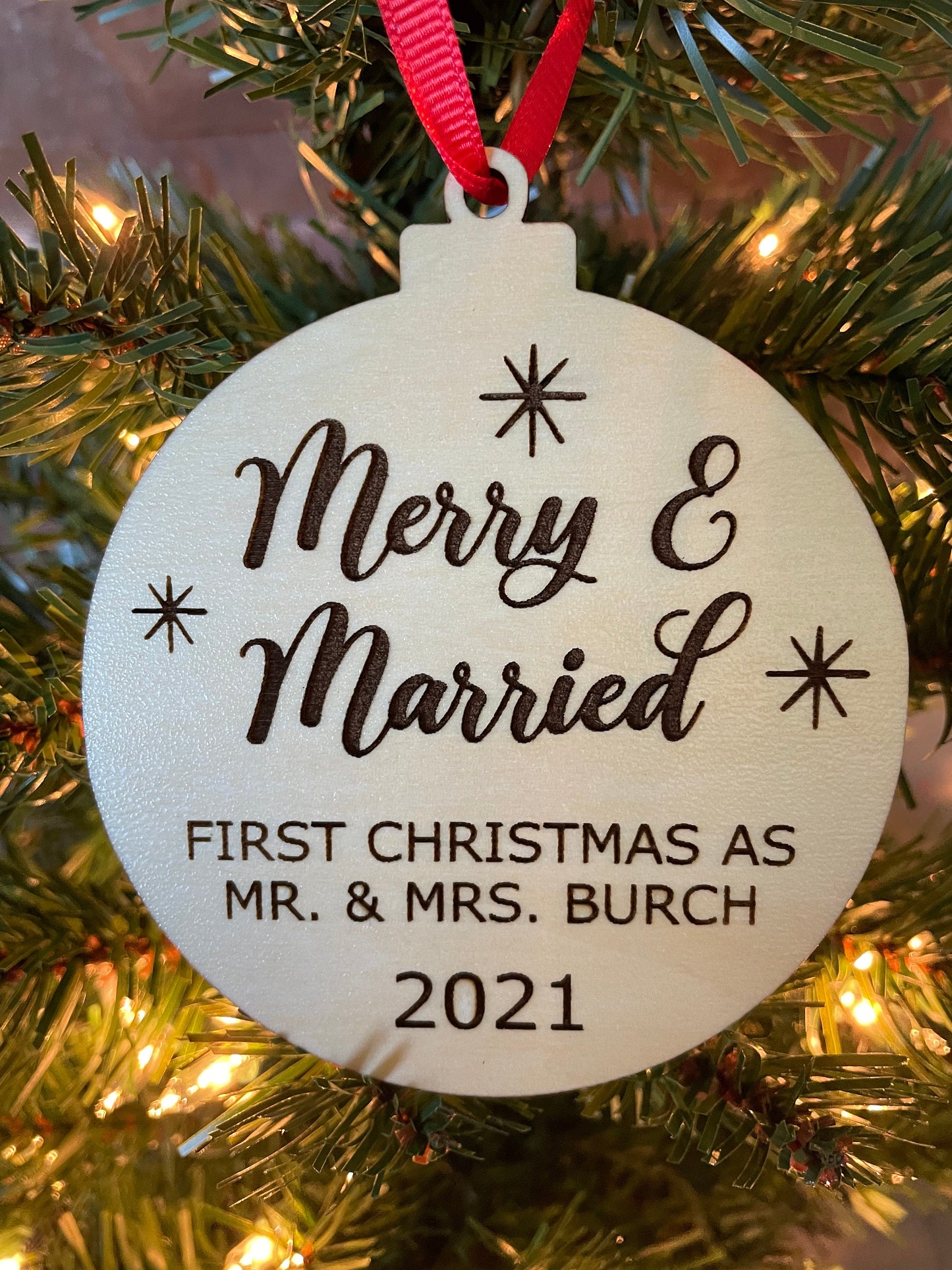 Merry and married ornament, first Christmas as mr and mrs ornament, merry and married, wooden merry and married ornament, Christmas gift