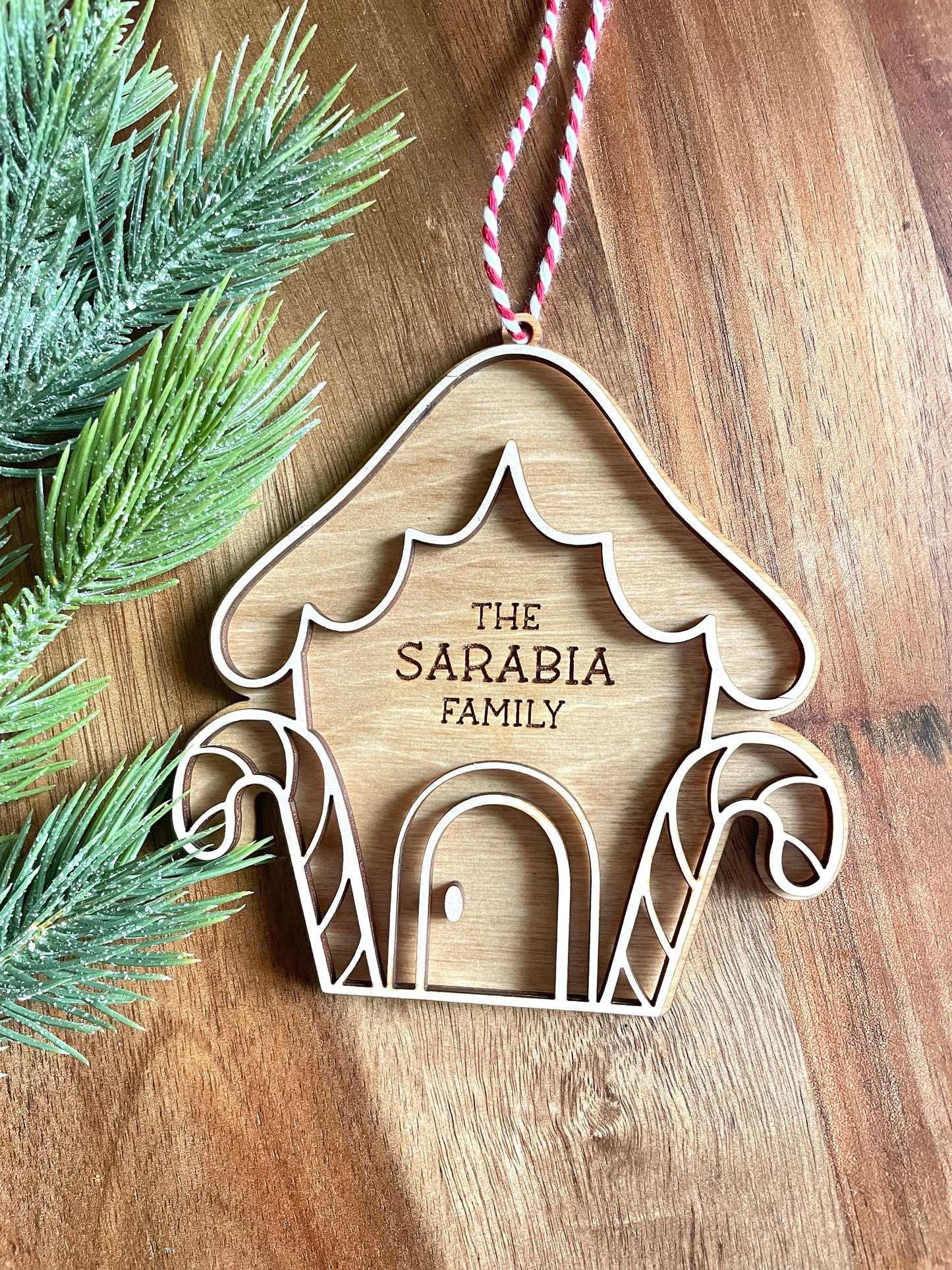 Personalized Gingerbread House Christmas Ornament, Gifts under 20, Personalized family name ornament, Gingerbread house ornament, ornament