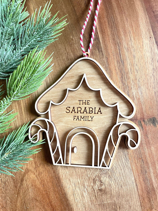 Personalized Gingerbread House Christmas Ornament, Gifts under 20, Personalized family name ornament, Gingerbread house ornament, ornament