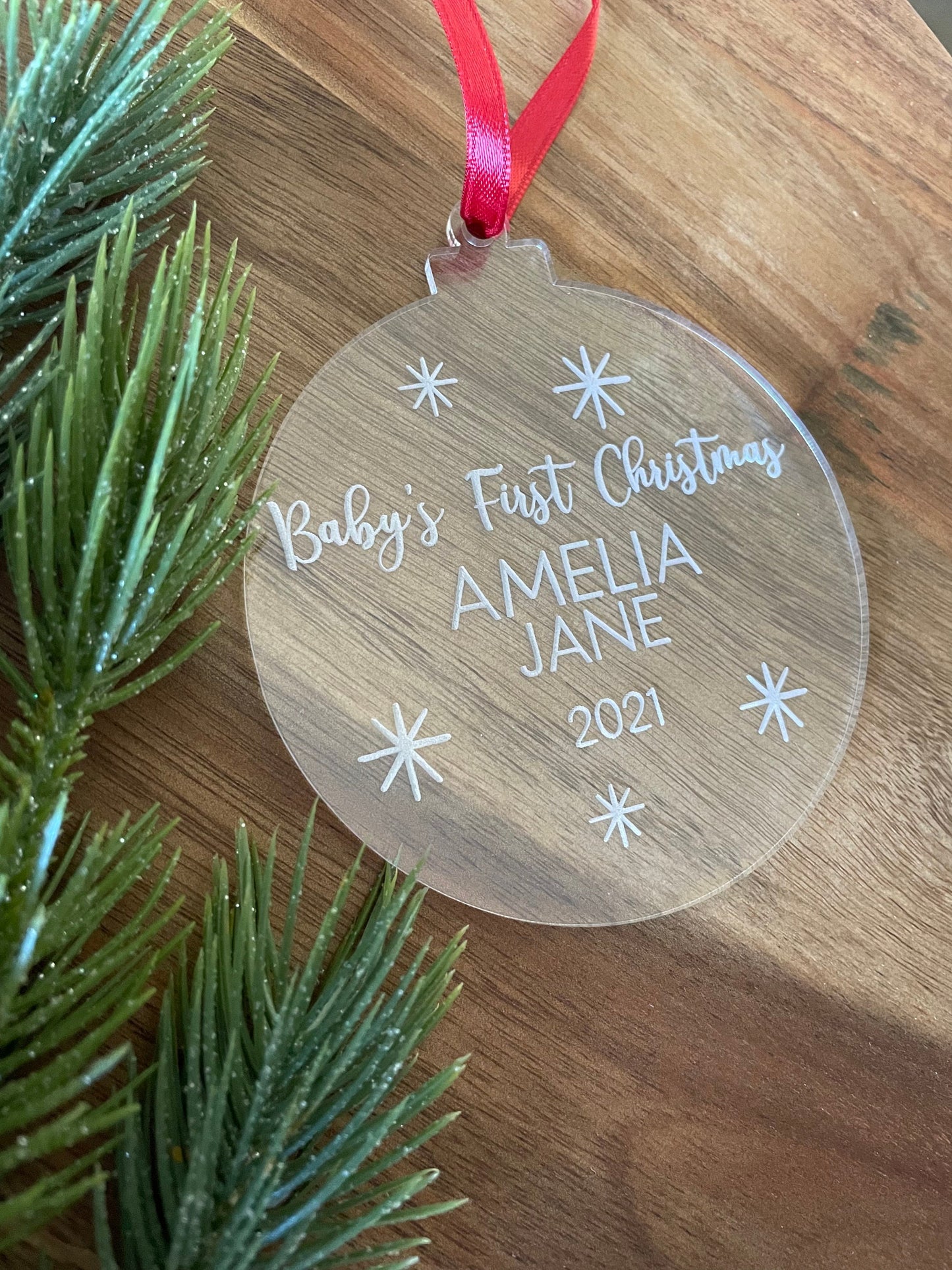 Personalized Baby’s first Christmas ornament, babys first Christmas, 2021 Christmas ornament, baby keepsake, baby ornament, clear acrylic