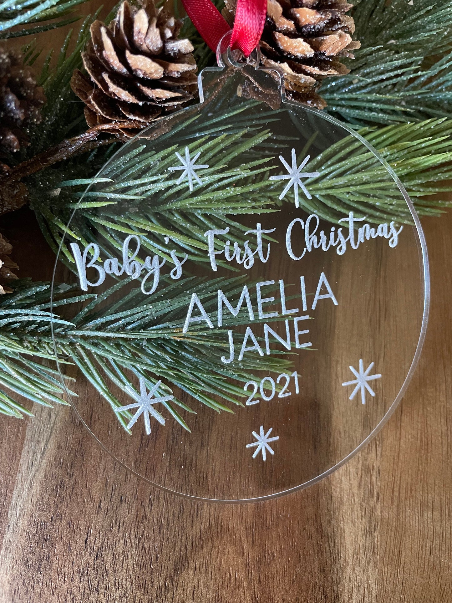 Personalized Baby’s first Christmas ornament, babys first Christmas, 2021 Christmas ornament, baby keepsake, baby ornament, clear acrylic