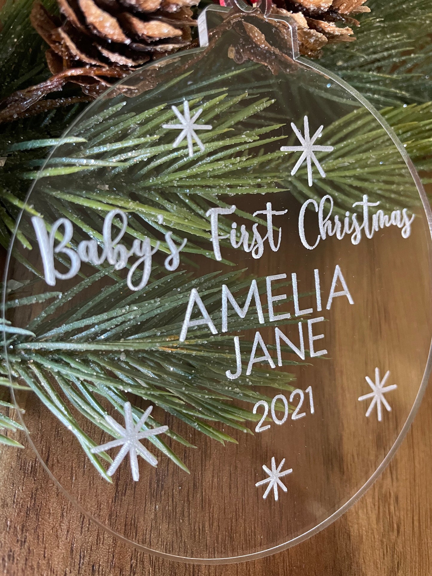 Personalized Baby’s first Christmas ornament, babys first Christmas, 2021 Christmas ornament, baby keepsake, baby ornament, clear acrylic