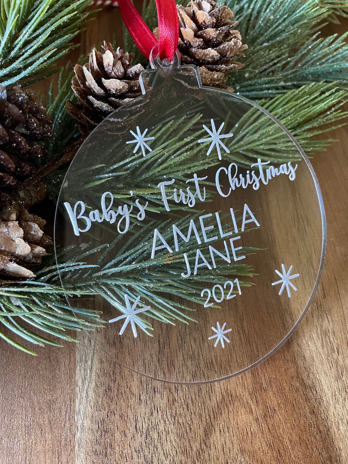 Personalized Baby’s first Christmas ornament, babys first Christmas, 2021 Christmas ornament, baby keepsake, baby ornament, clear acrylic