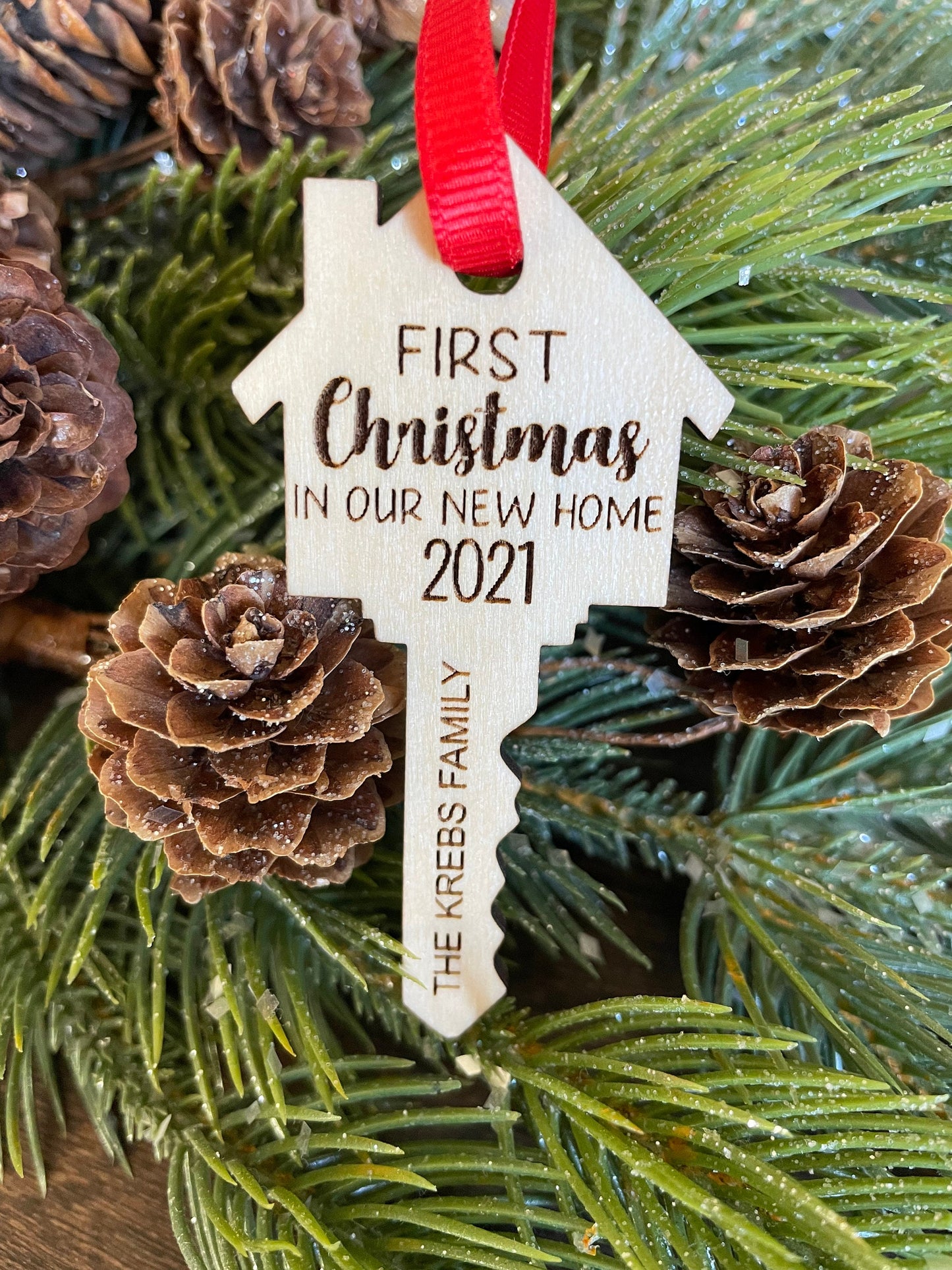 First Christmas in our new home, First Christmas in our new home ornament, Wood Key Ornament, First Home Gift, New home Christmas ornament