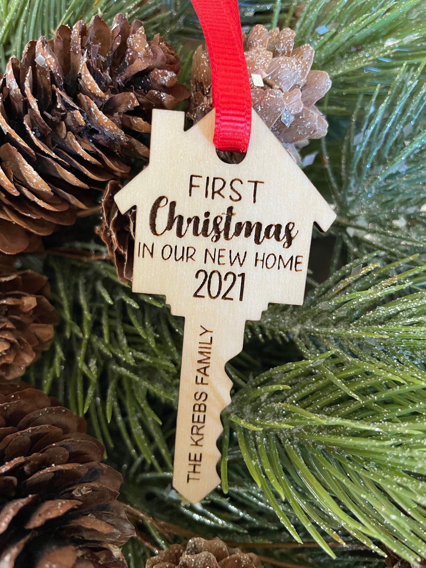 First Christmas in our new home, First Christmas in our new home ornament, Wood Key Ornament, First Home Gift, New home Christmas ornament