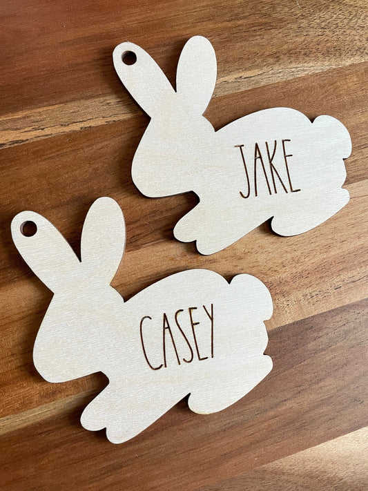 Easter Basket Tags, Engraved Bunny Tags, Wooden Bunny Tags, Custom Name Easter Tags, Personalized Gift Tags, Easter Basket Bunny Tags