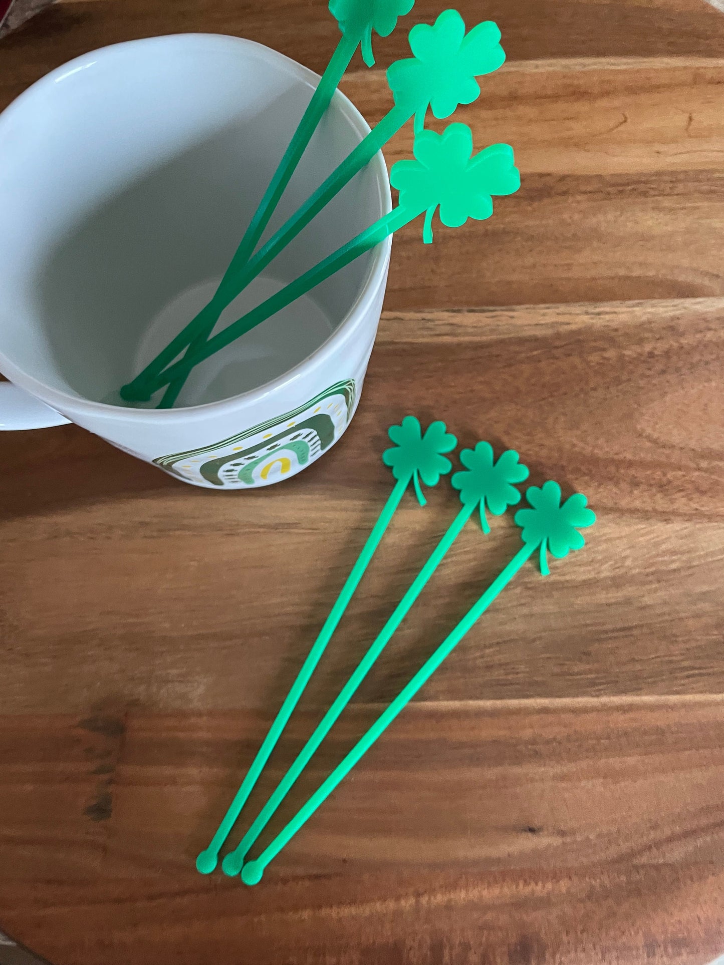 Shamrock Stir Sticks, St Patricks Day Stirrers, Set of 6,  St Patricks Stir Sticks, Shamrock Cocktail Stirrers, Shamrock Drink Stirrers