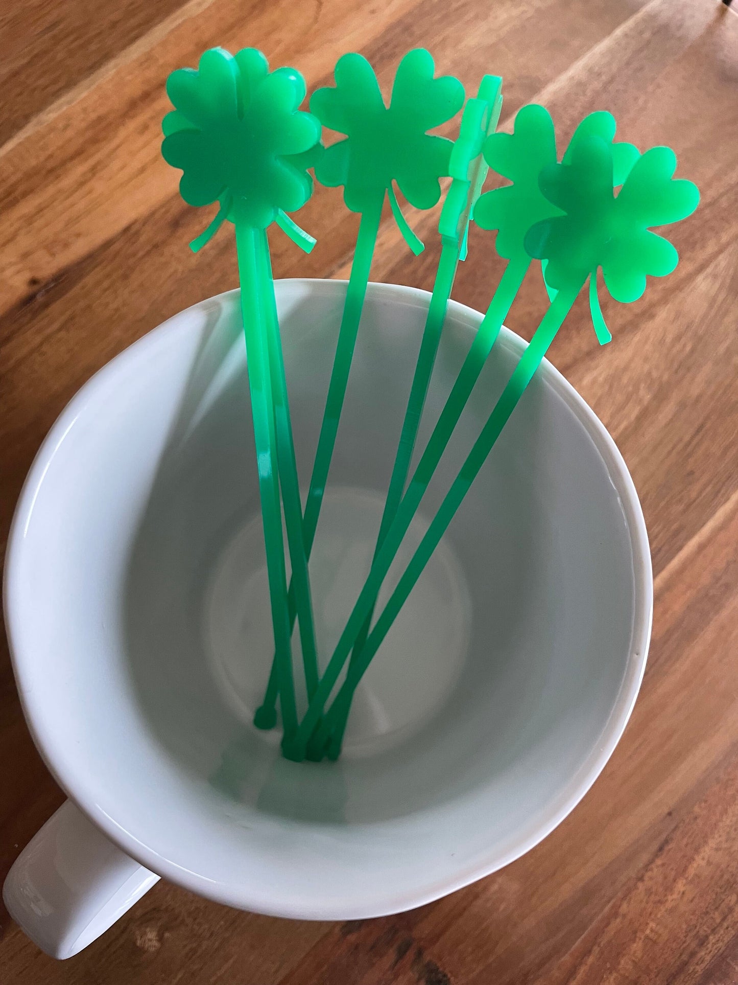 Shamrock Stir Sticks, St Patricks Day Stirrers, Set of 6,  St Patricks Stir Sticks, Shamrock Cocktail Stirrers, Shamrock Drink Stirrers