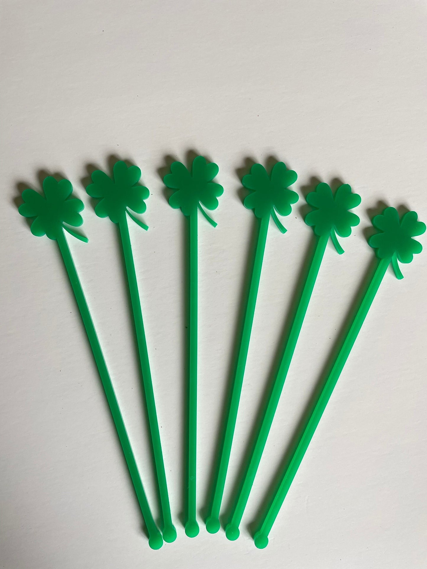 Shamrock Stir Sticks, St Patricks Day Stirrers, Set of 6,  St Patricks Stir Sticks, Shamrock Cocktail Stirrers, Shamrock Drink Stirrers