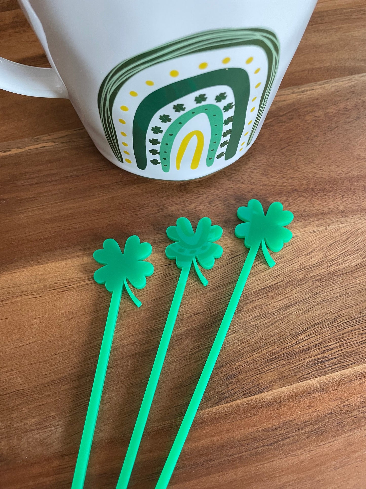 Shamrock Stir Sticks, St Patricks Day Stirrers, Set of 6,  St Patricks Stir Sticks, Shamrock Cocktail Stirrers, Shamrock Drink Stirrers