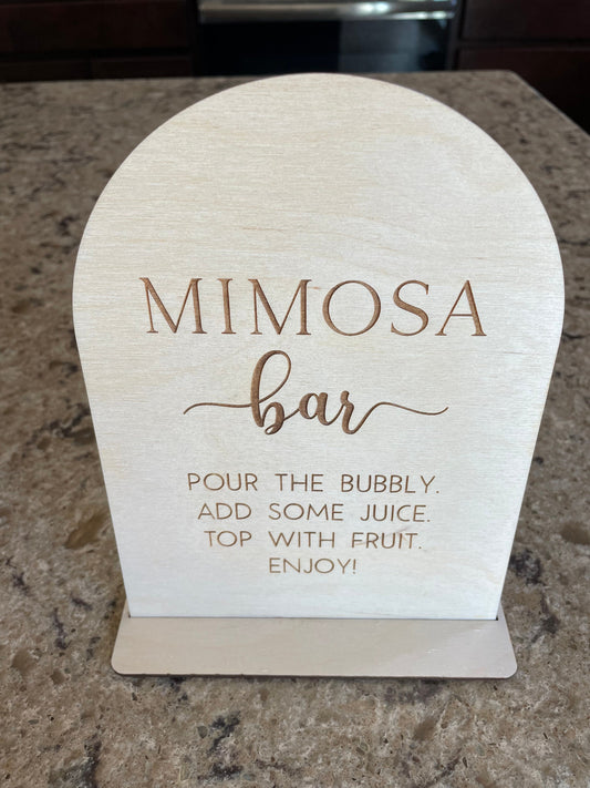 Mimosa Bar Sign, Mimosa Sign, Mimosa Bar Table Sign, Engraved Natural Birchwood Sign, Pour the Bubbly Sign, Bridal Brunch Sign, Brunch Ideas