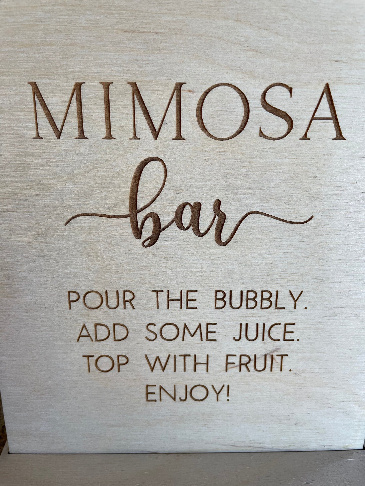 Mimosa Bar Sign, Mimosa Sign, Mimosa Bar Table Sign, Engraved Natural Birchwood Sign, Pour the Bubbly Sign, Bridal Brunch Sign, Brunch Ideas