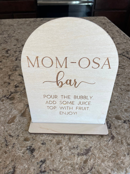 Momosa Bar Sign, Momosa Sign, Mimosa Bar Table Sign, Engraved Natural Birchwood Sign, Pour the Bubbly Sign, Mothers Day Brunch, Brunch Ideas