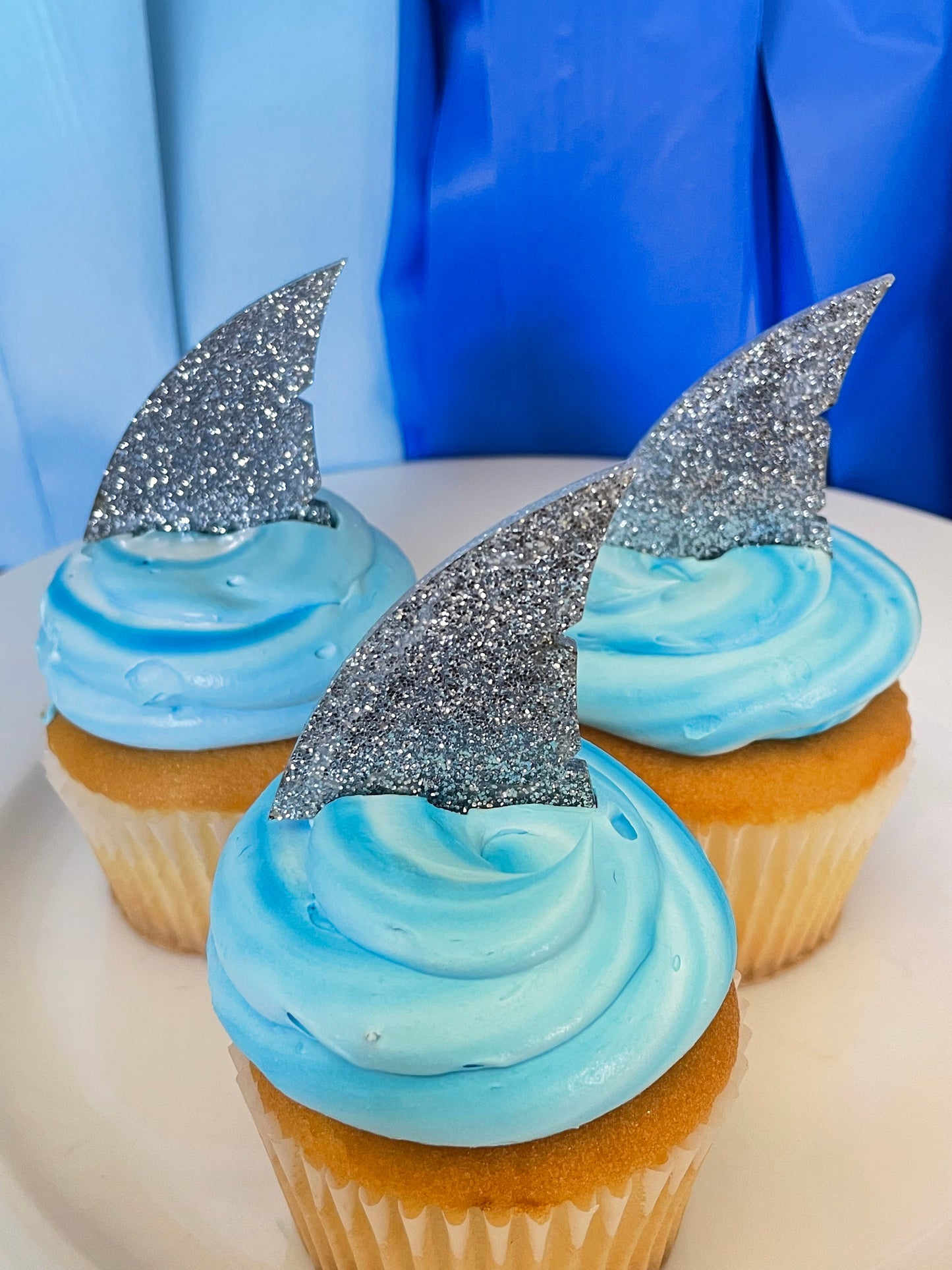 Shark fin cupcake toppers, shark fin toppers, shark birthday decorations, shark party ideas, shark food picks, acrylic shark cake toppers