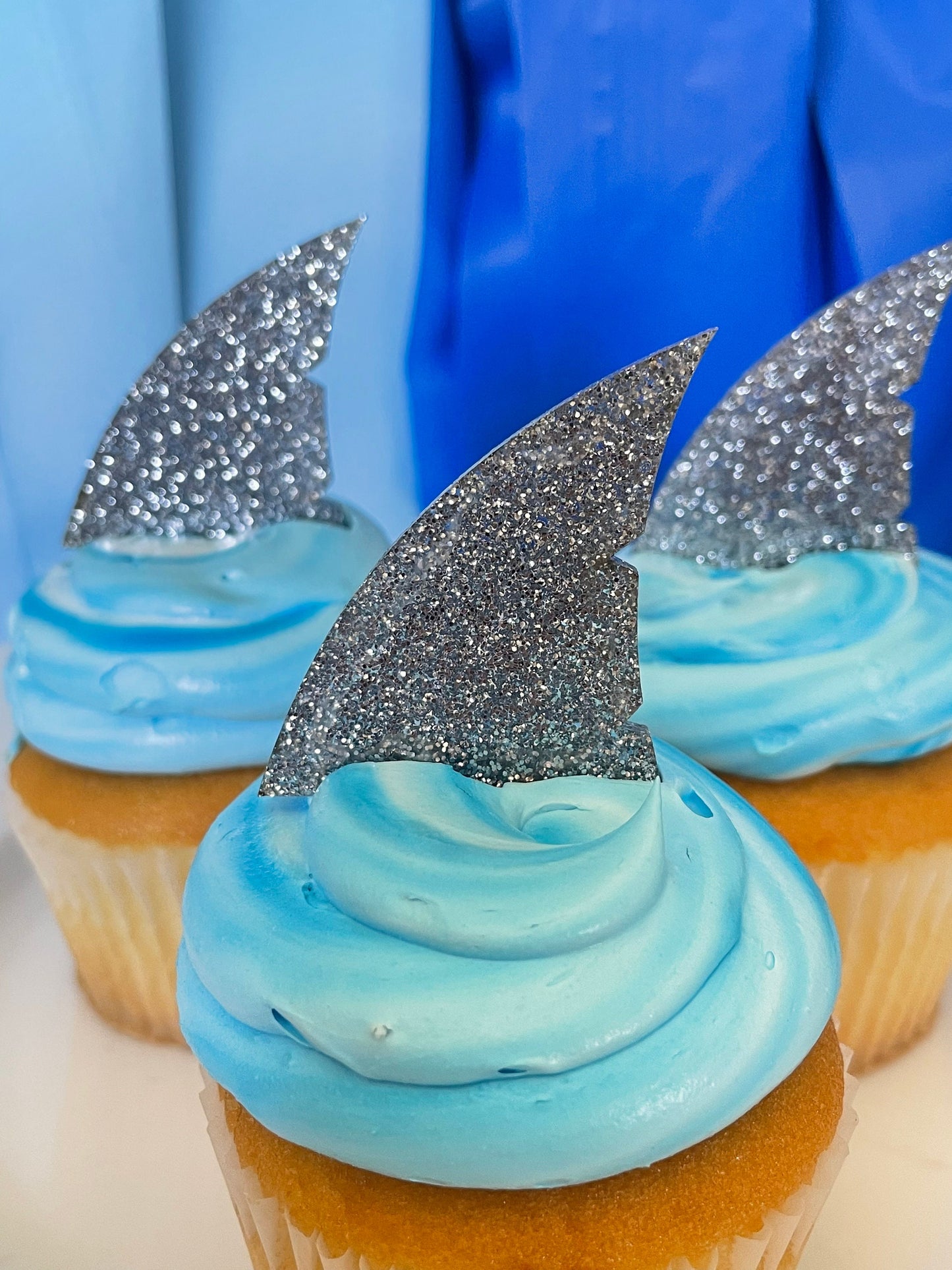 Shark fin cupcake toppers, shark fin toppers, shark birthday decorations, shark party ideas, shark food picks, acrylic shark cake toppers