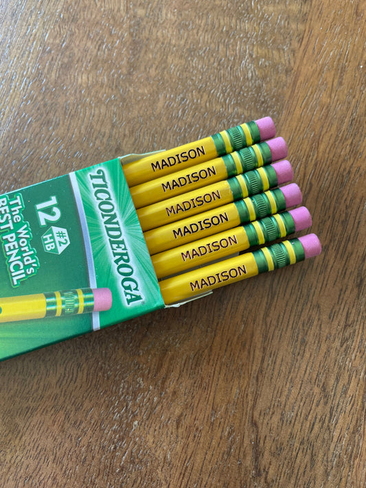 Personalized Pencils, Engraved Pencils, Back to School, 12 Pack Pencils, Ticonderoga Pencils, Custom school supplies