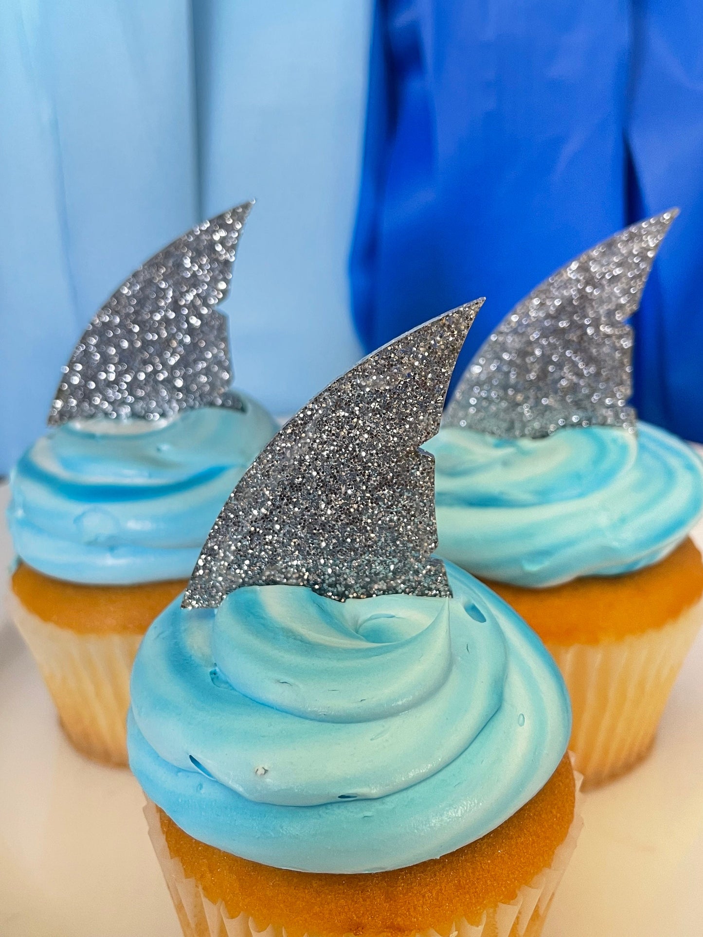 Shark fin cupcake toppers, shark fin toppers, shark birthday decorations, shark party ideas, shark food picks, acrylic shark cake toppers