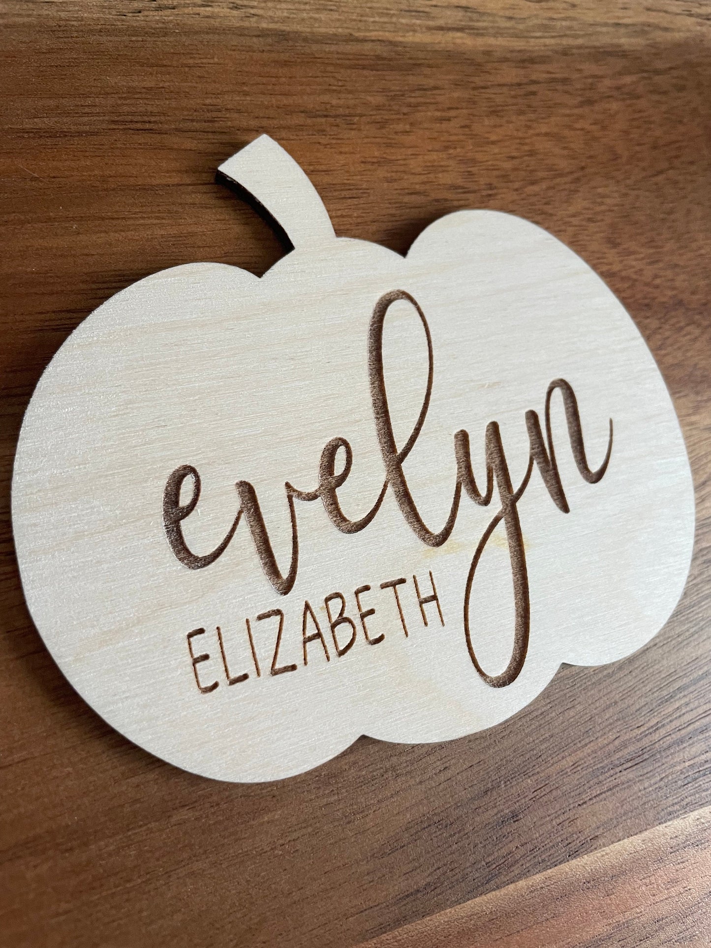 Pumpkin Baby Announcement, Wooden Baby Name Announcement, Wood Sign for Birth Reveal, Fall Baby Name Reveal Sign, Pumpkin Baby Name Sign