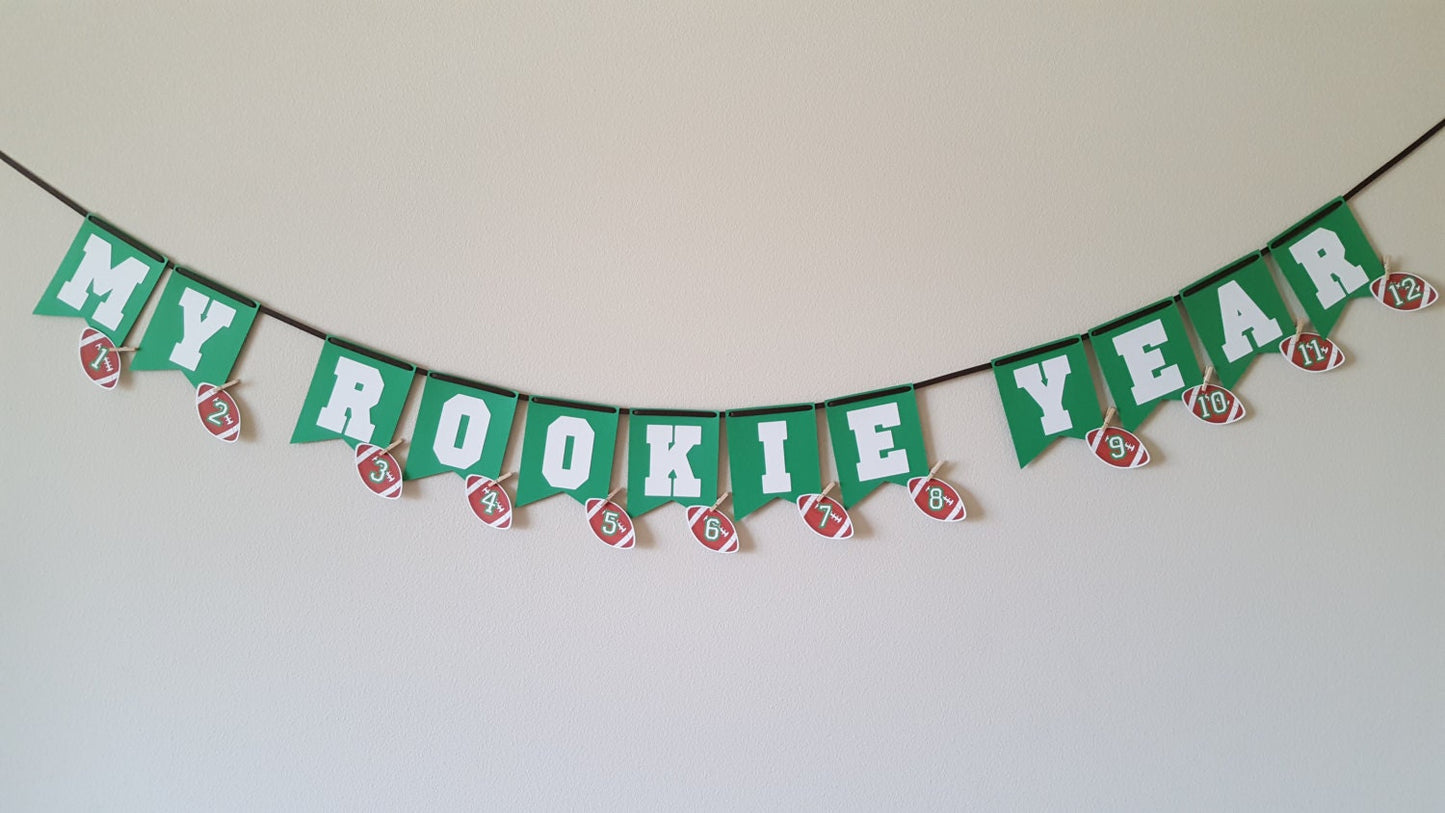 Football Banner, Football First Birthday, Football Photo Banner, First Year Photo Banner, First Birthday, Football Birthday, My Rookie Year